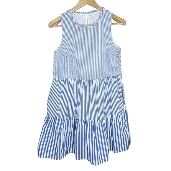 J Crew Factory Striped sleeveless tiered mini dress in cotton poplin size 6 - Picture 2 of 12